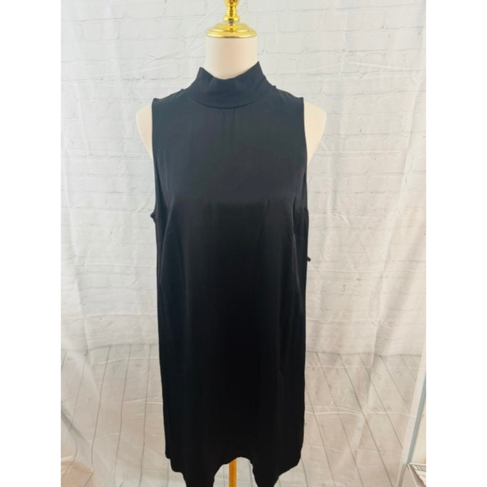 NWT Nation LTD Jett Black Mock Neck Open Back Shift Dress Size L